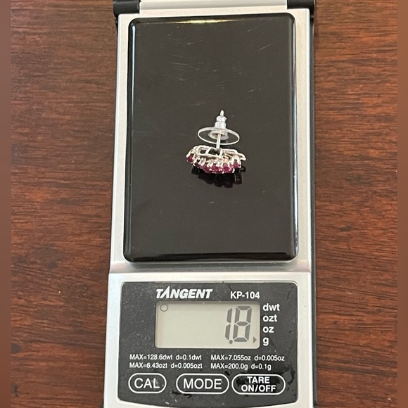 Ruby & white sapphire solid sterling silver single earring - Picture 8 of 8